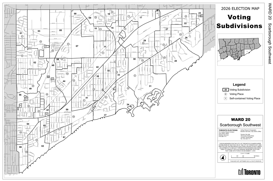 Map of Ward 20, Scarborough Southwest, Toronto